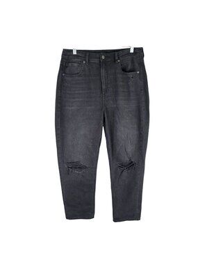 Womens American Eagle Black Ripped Mom Straight Jeans Cotton Blend Stretch 12